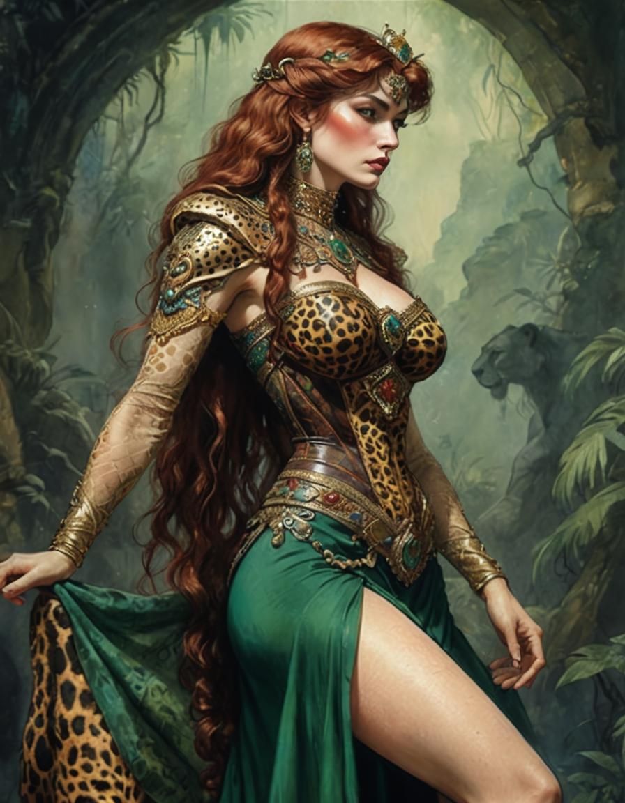 Sheena, Jungle Queen: Art Nouveau Watercolor Portrait