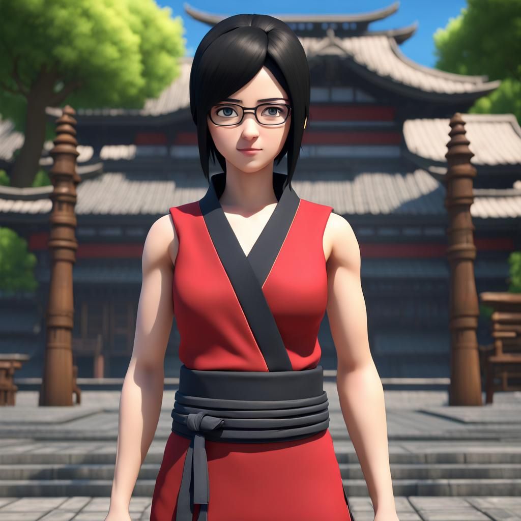Sarada Uchiha in 3D Game Cinematic Style