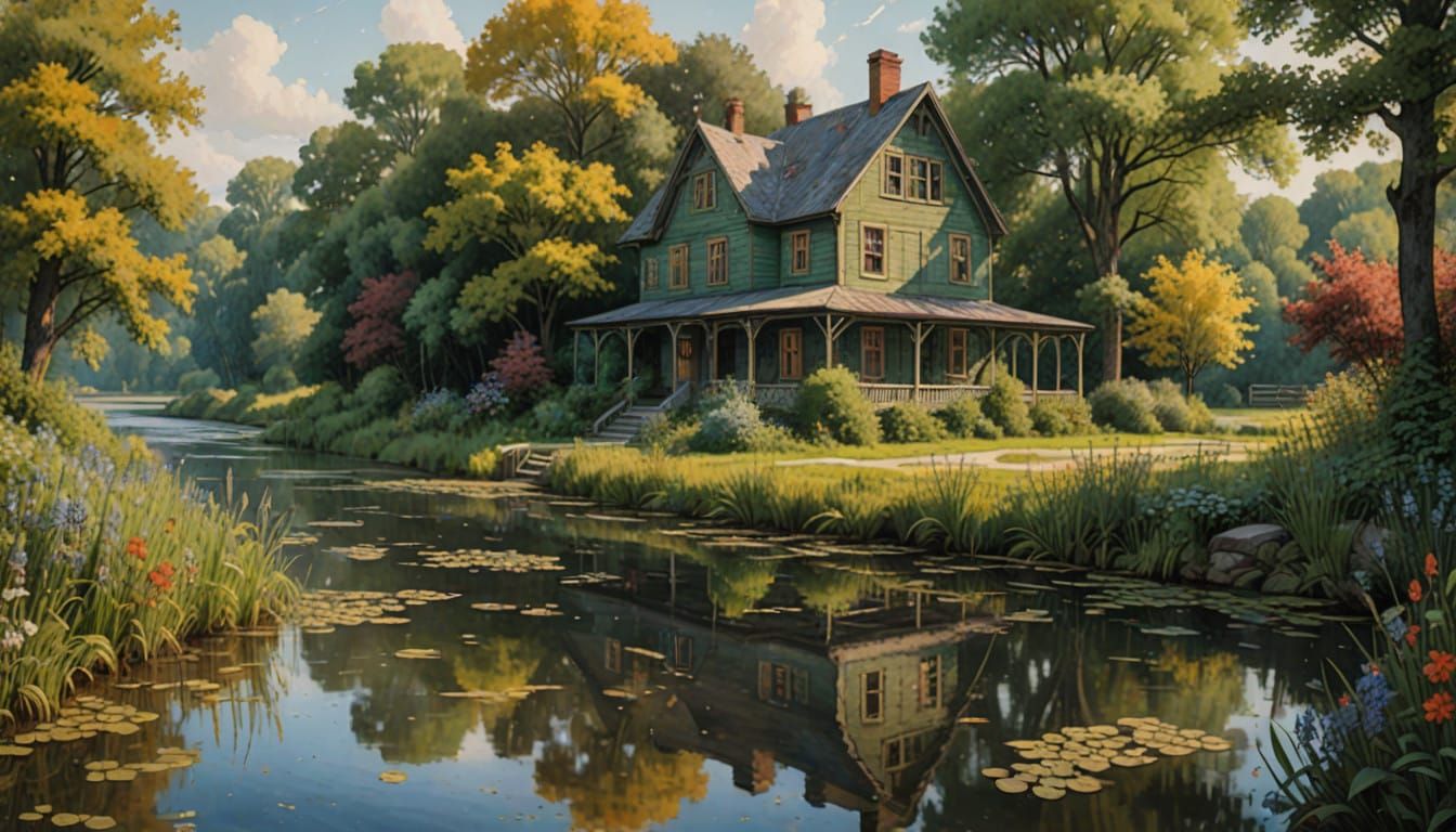 Whimsical Riverfront Cottage in Folk Art Style