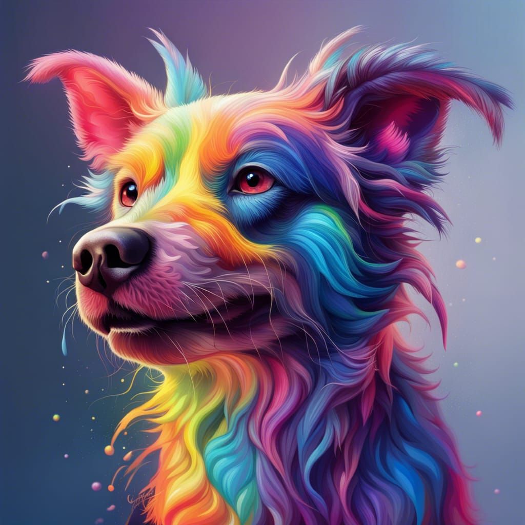 Hyperrealistic Rainbow Dog Concept Art