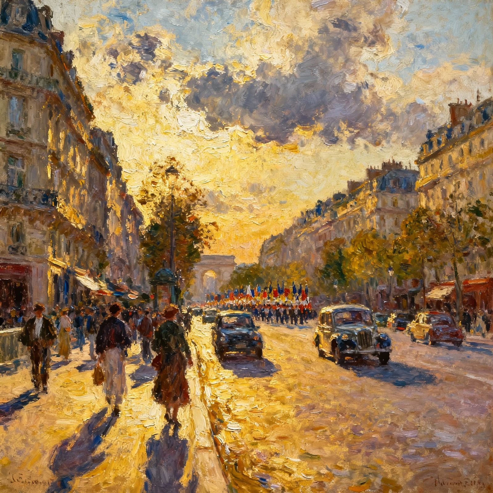 Vibrant Cityscape at Golden Hour, Impressionist Style