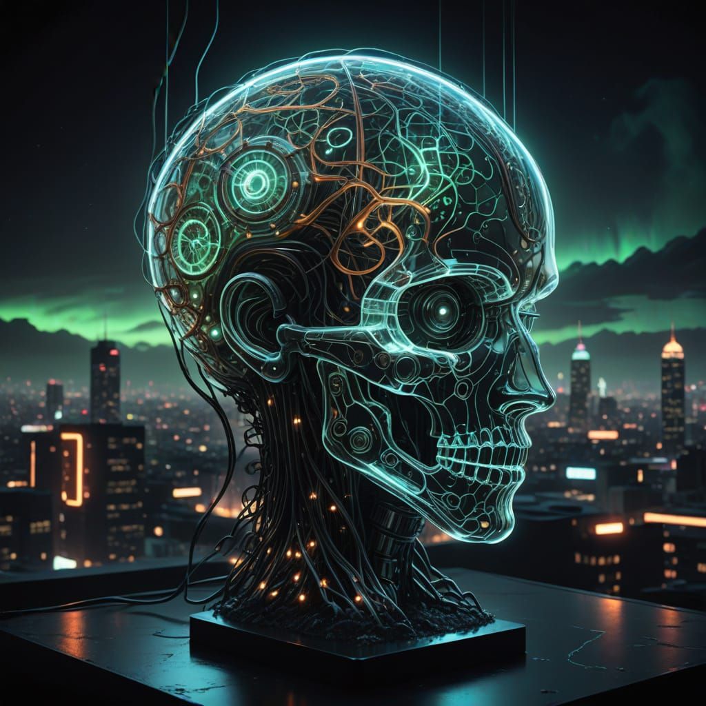 Glass 'A' Sculpture Encasing Cortex in Gothic Digital Art