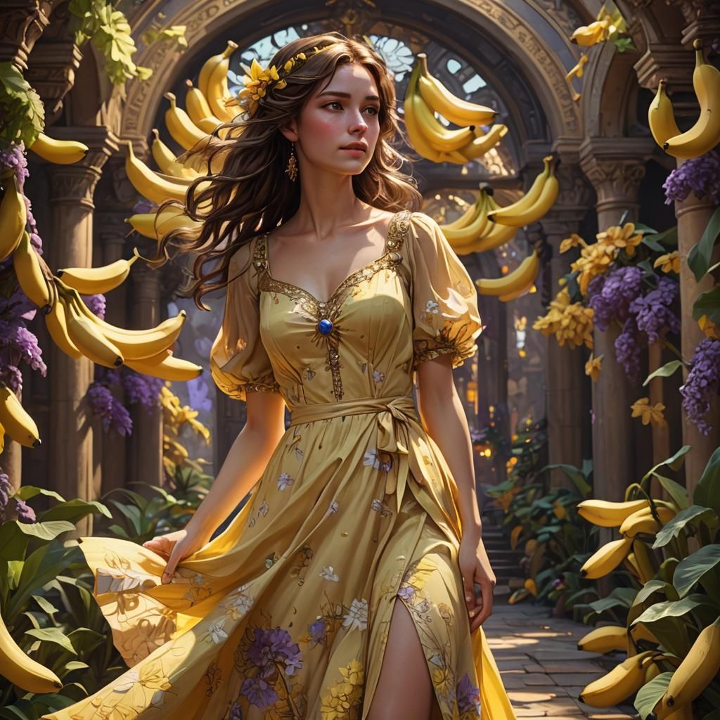 Romantic Woman in Yellow Dress, Fantasy Art