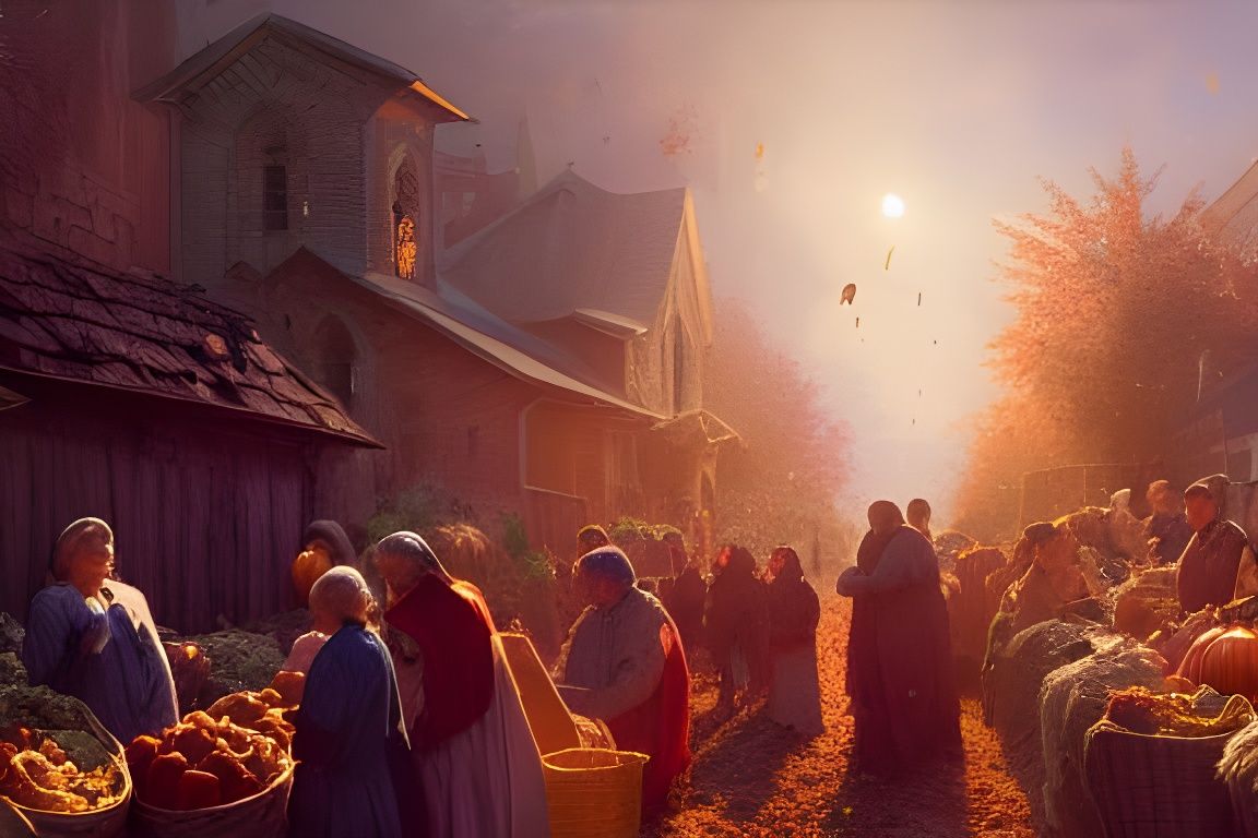 12th Century Fall Harvest Celebration, Matte Painting