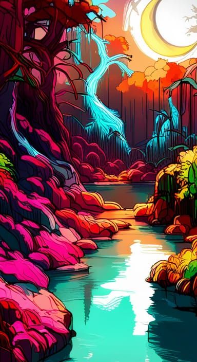 Bioluminescent Jungle Moon, Detailed Photorealistic Art