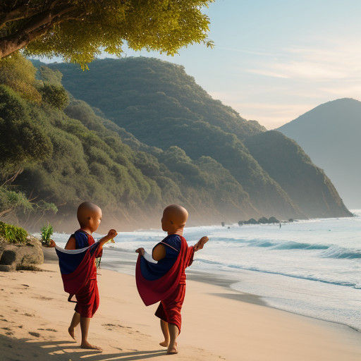 Charming Coastal Scene with Happy Cartoon Characters