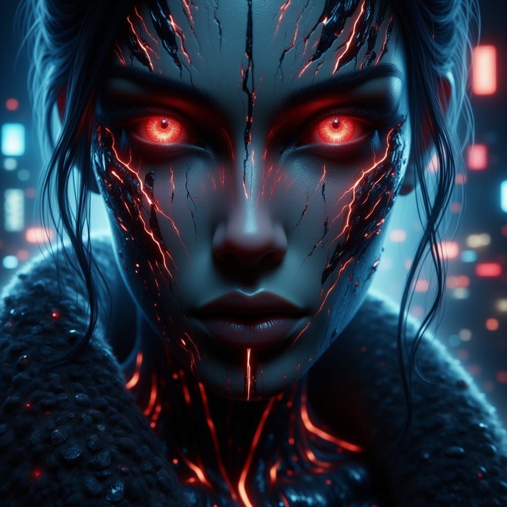 Cyberpunk Woman with Glowing Cybernetic Eyes