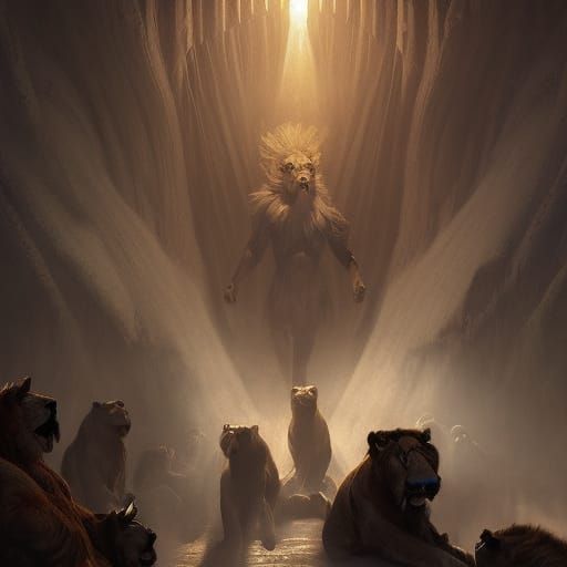 Daniel in the Lions' Den: Dark Fantasy Art