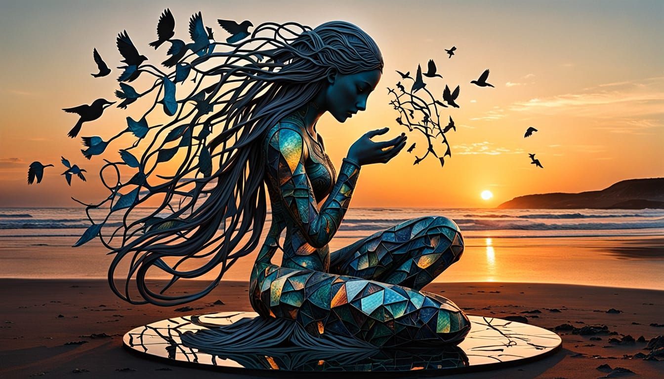 Surreal Sunset Goddess in Bio Art Collage