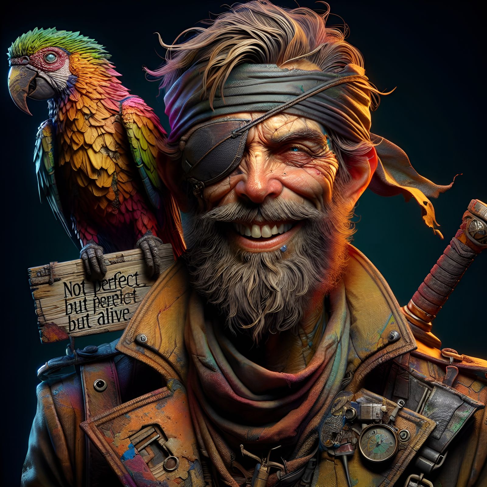 Steampunk Pirate Portrait in Street Art Style