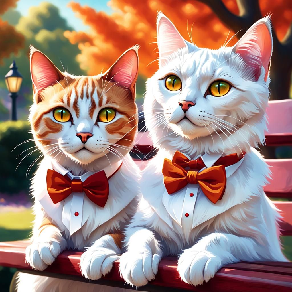 Cats in a Vibrant Park: Fantasy Concept Art