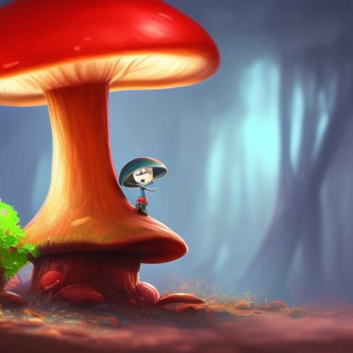 Deadly Cute Mushroom with Knife: Fantasy Concept Art