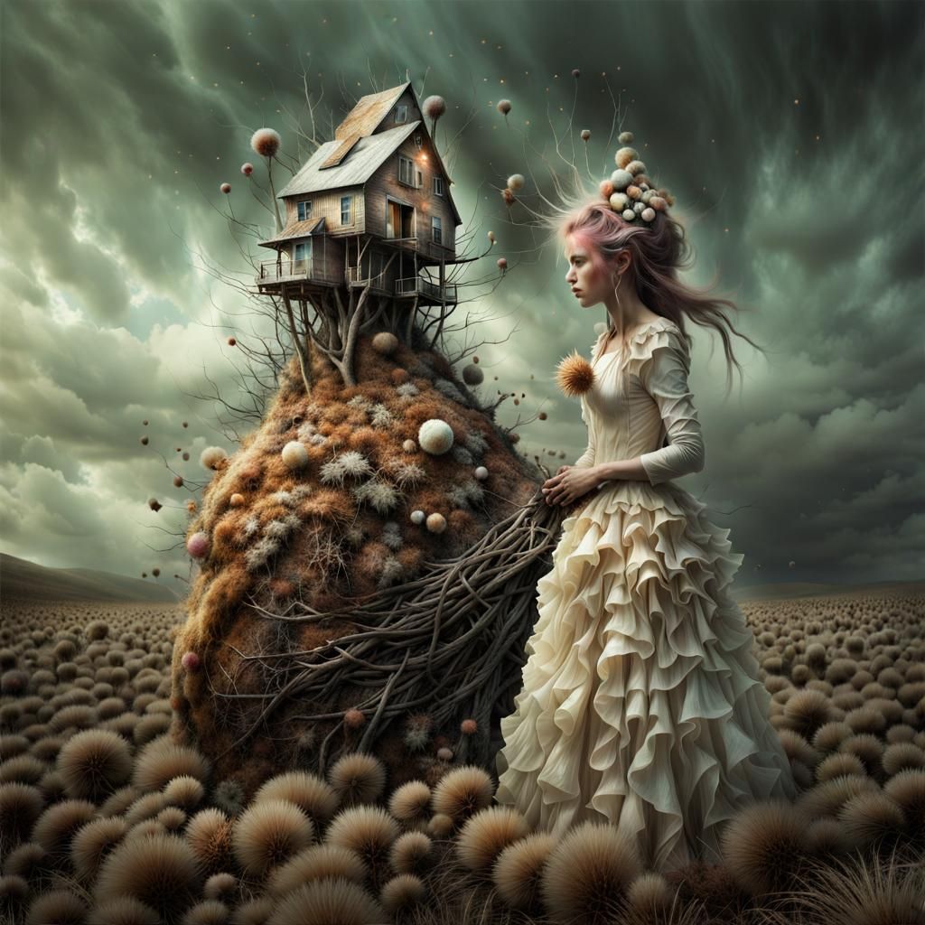 Surreal Biological Form with Magical Particles