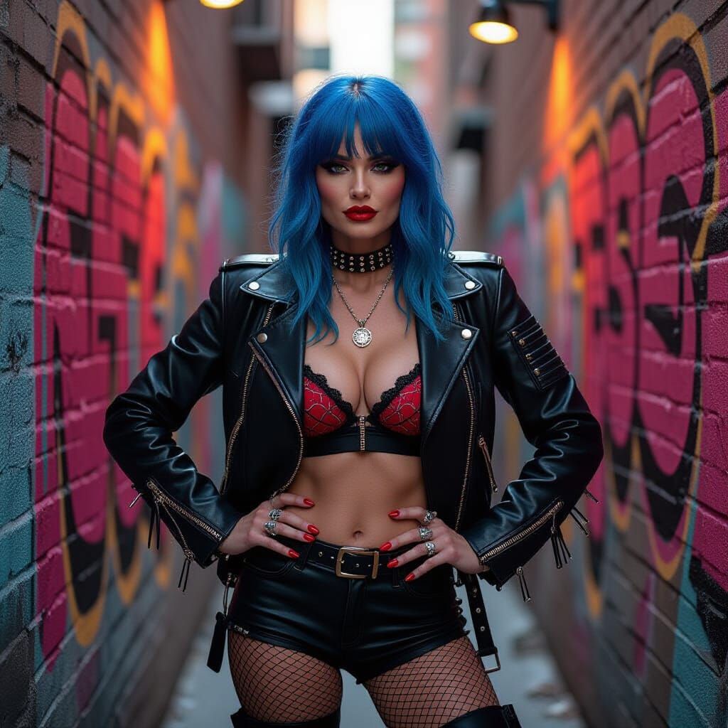 Electric Blue Hair: Retro Punk Glam in Pop Art Style