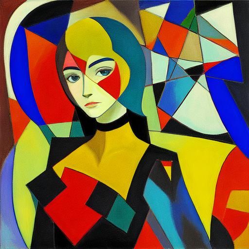 Cubist Portrait of a Woman in Washed Out Colors