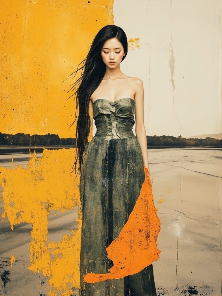 Serene Goddess on Sunset Airstrip in Elegant Gold Chiton