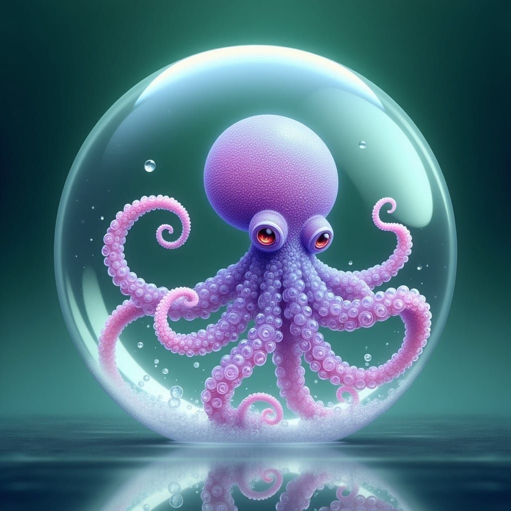 Octopus in Sphere: A Digital Pastel Illustration