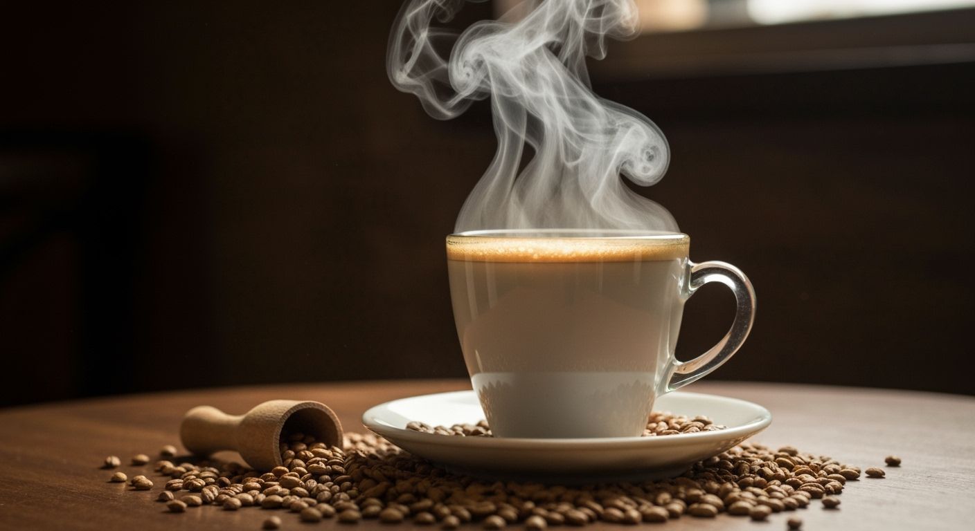 Retro Modern Fantasy Coffee Cup with Steaming Vapor