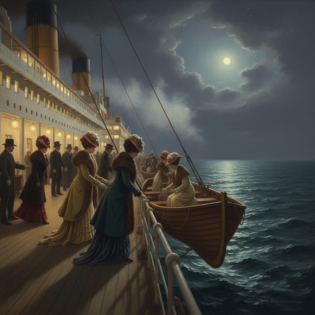 Titanic Lifeboat Boarding: 1910s Finely Dressed Women