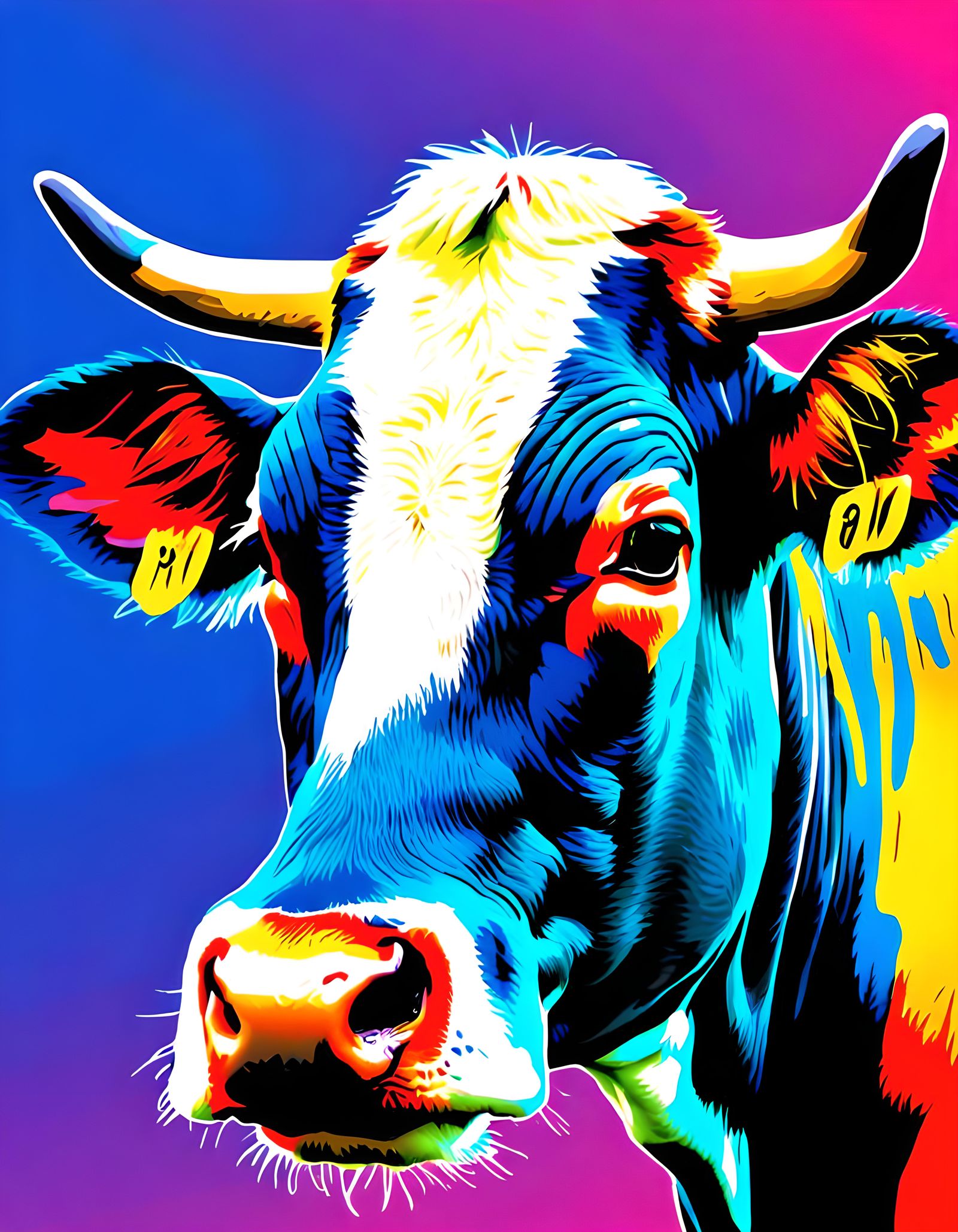 Pop Art Cow in Warhol Style