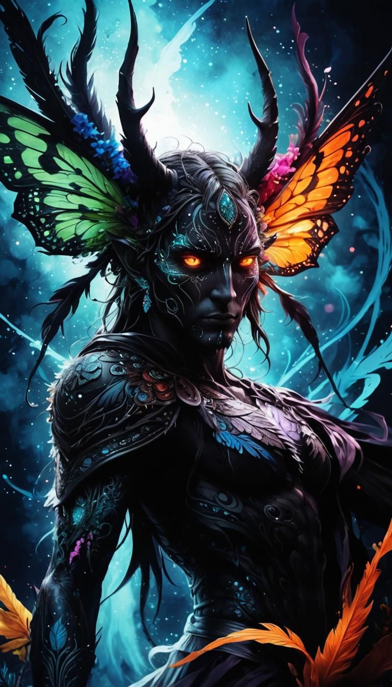 Psychedelic Fairy Portrait in Tribal Tattoo Style