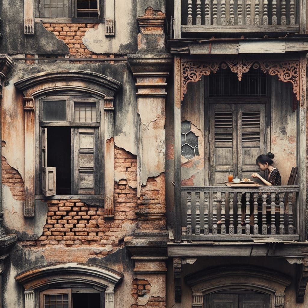 Elegant Woman Finds Solace in Abandoned Architectural Ruins