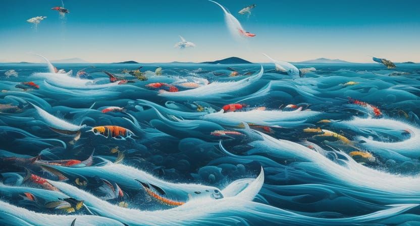 Koi Fish in Choppy Seas: An Oil Painting