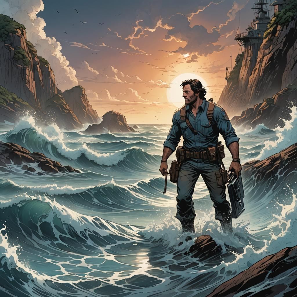 Vibrant Comic Book Seascape Illustration