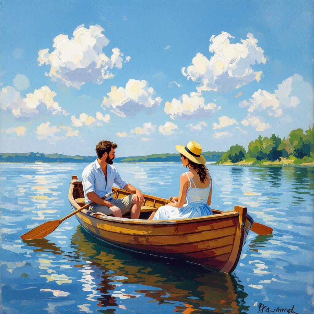 Romantic Rowboat Scene in Impressionist Style