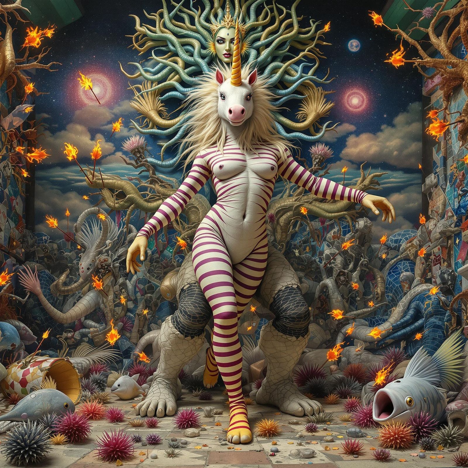 Psychedelic Unicorn Dance Around Giant Fish