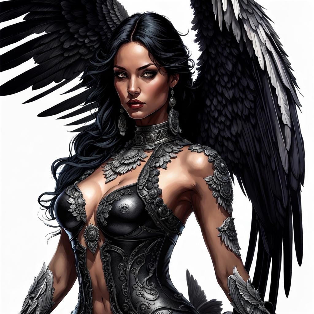 Gothic Mexican Fallen Angel Portrait in Splash Art Style