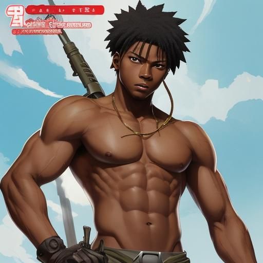 Shirtless Soldier in Anime Style