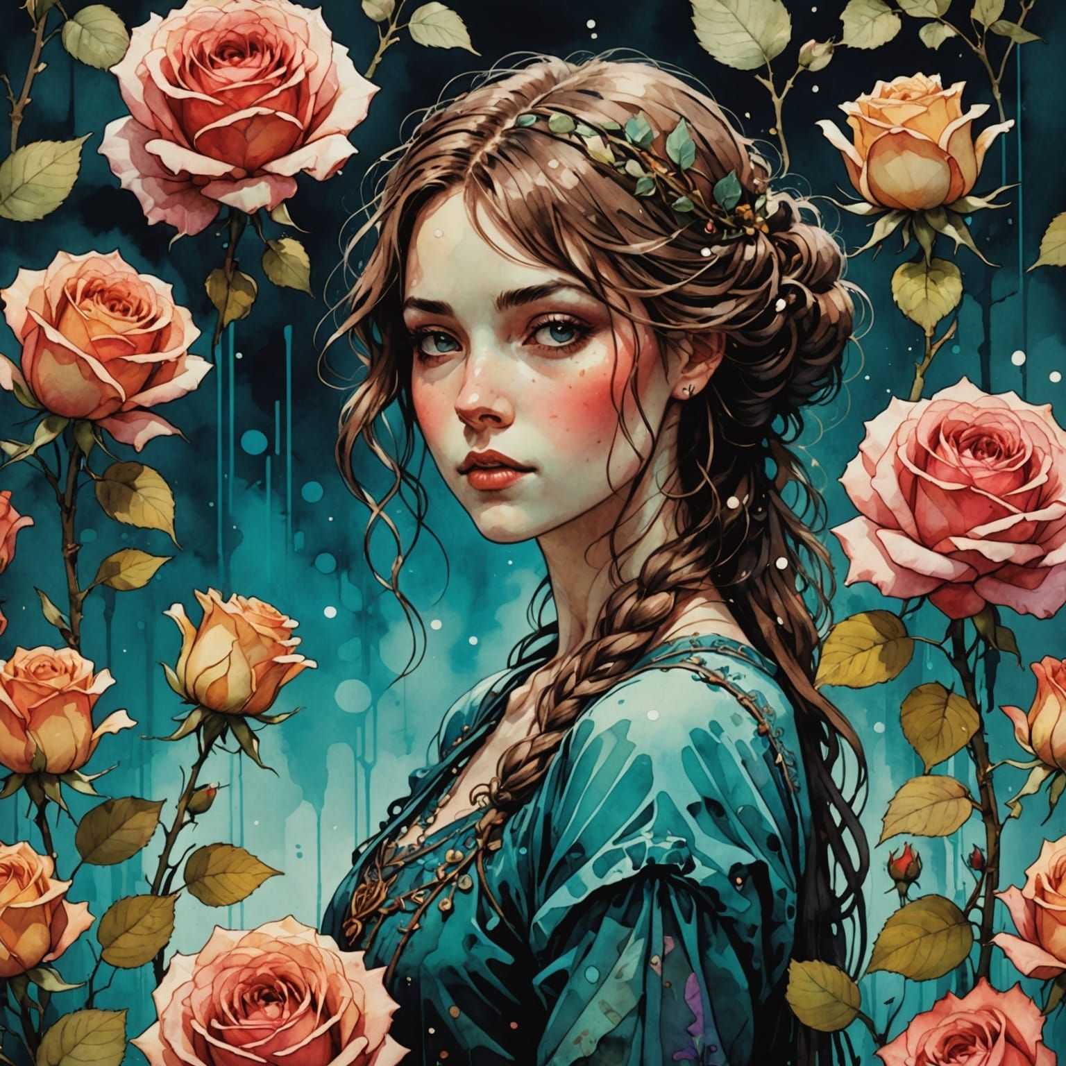 Detailed Roses in Chiaroscuro Solarpunk Style