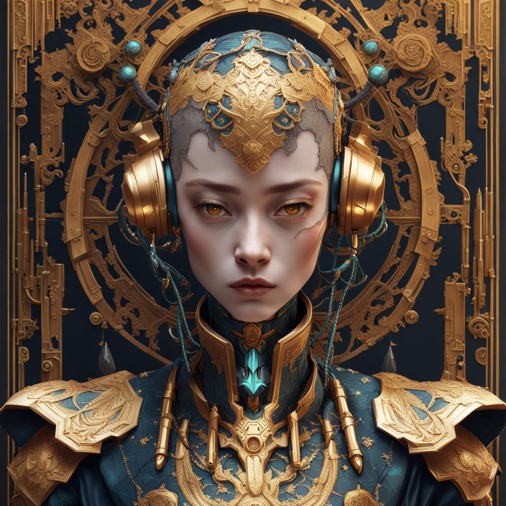 Android Bust Portrait in Cyberpunk Renaissance Fusion