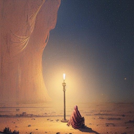Magical Oil Lamp Releases Genie Under Starry Desert Sky