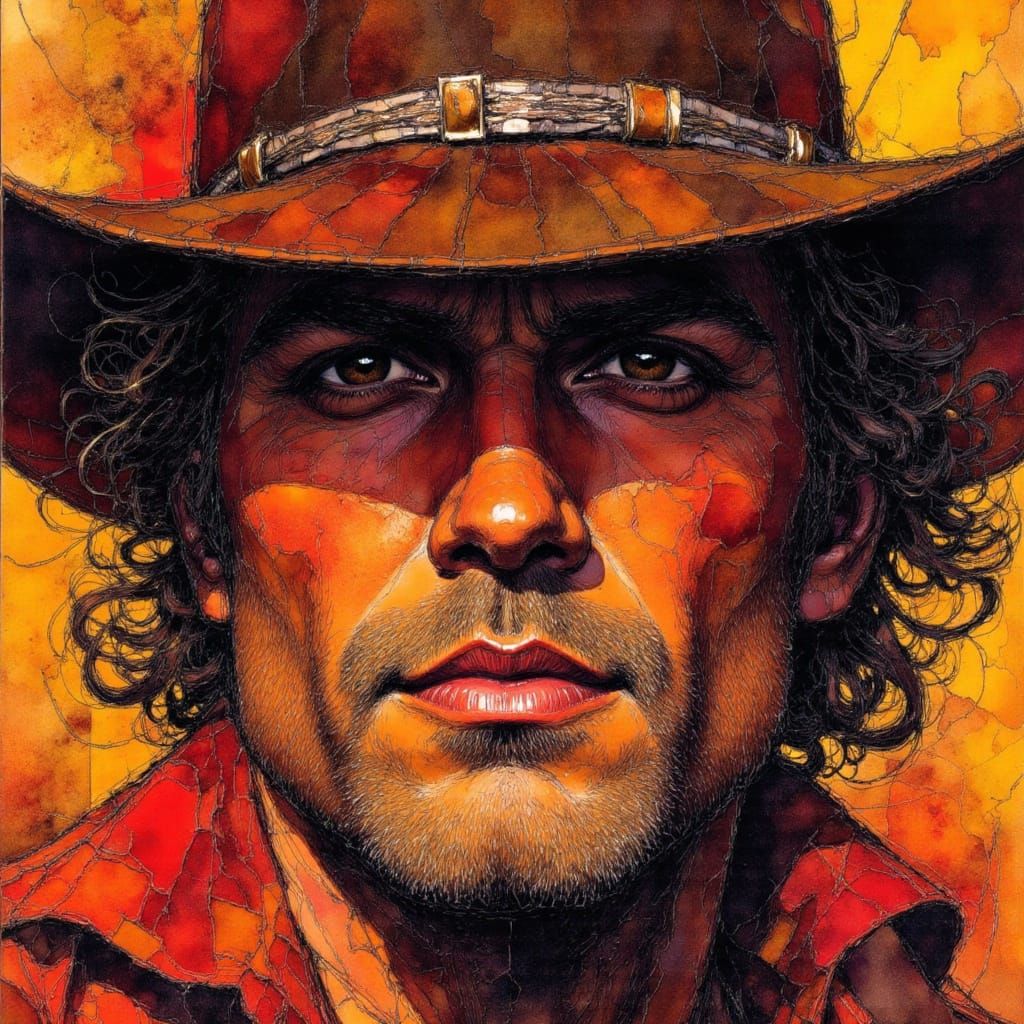 Cowboy Alcohol Ink Sketch in Tenebrism Style