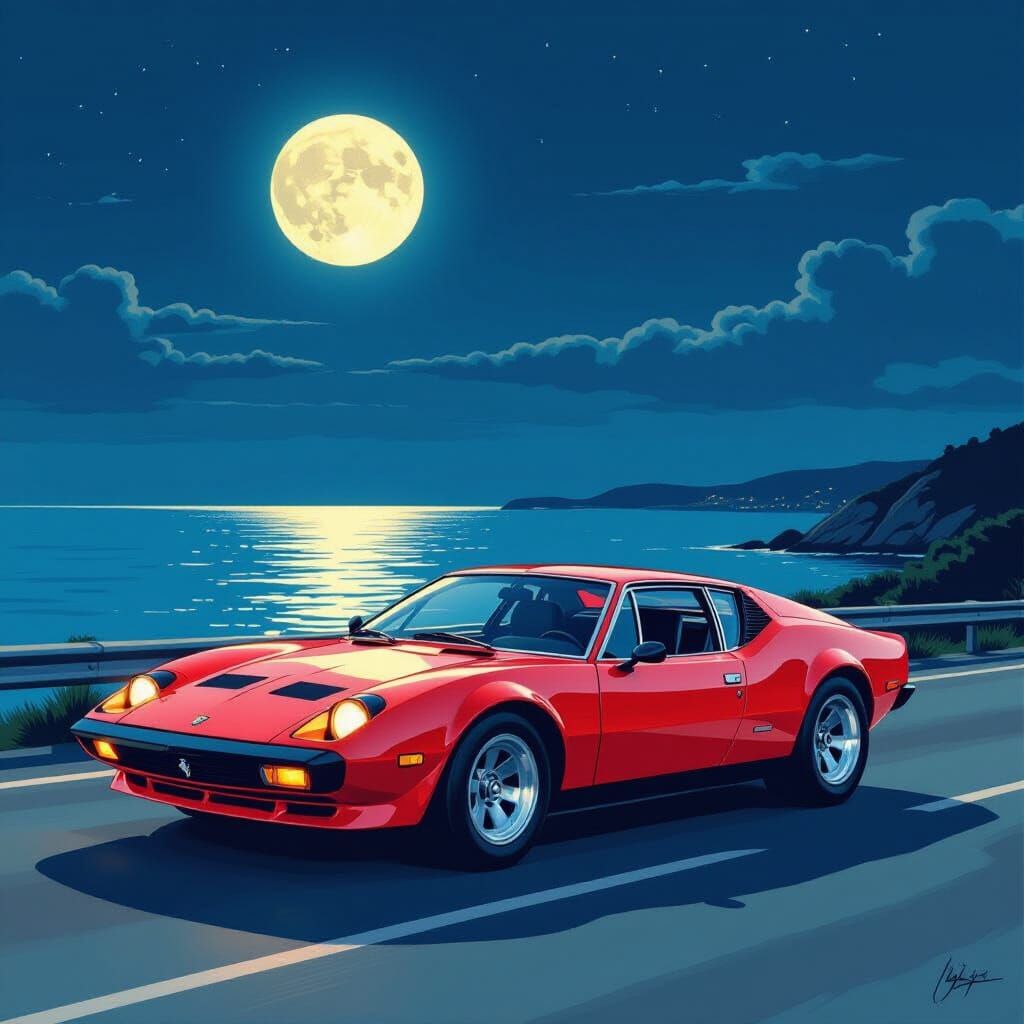 Vintage Red De Tomaso Pantera in Retro Comic Art