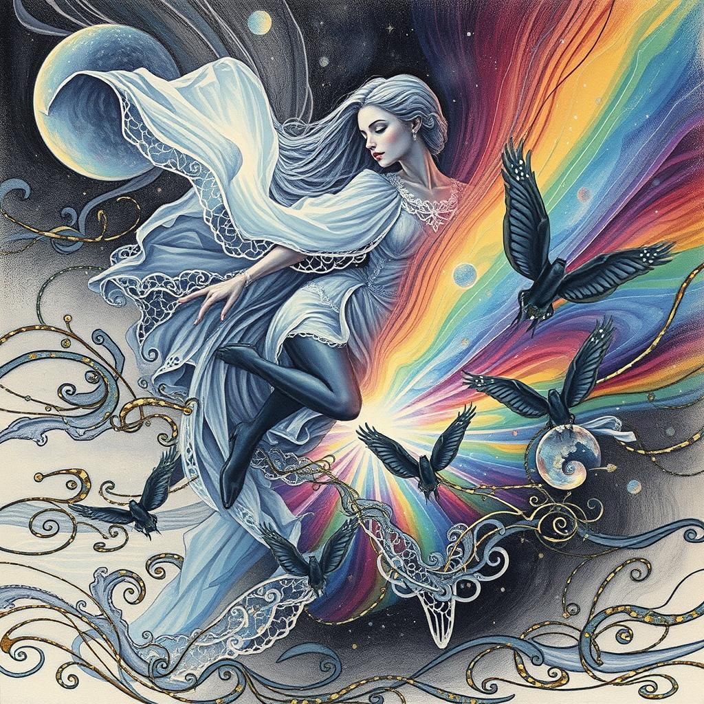 Ethereal Woman in White Gown: Dreamlike Surrealism