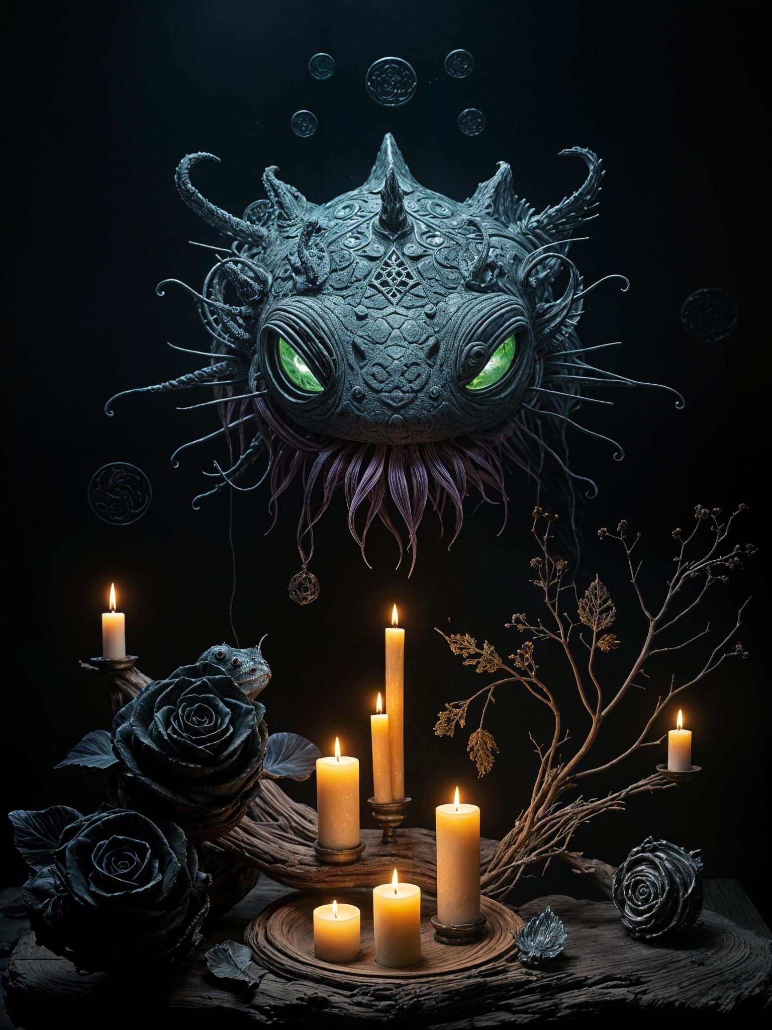 Surreal Triptych Installation Featuring Abyssal Axolotl