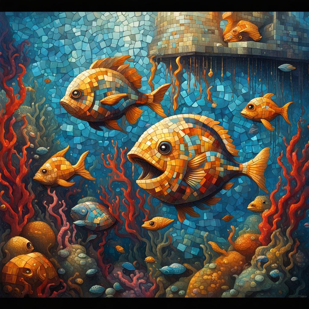 Underwater Ancient Mosaic in Graffiti Street Art Style