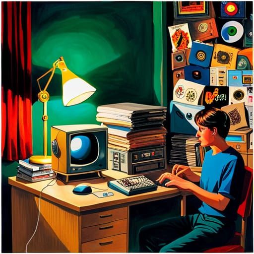 80s Teenager's Room with Cube PC as Gouache Painting