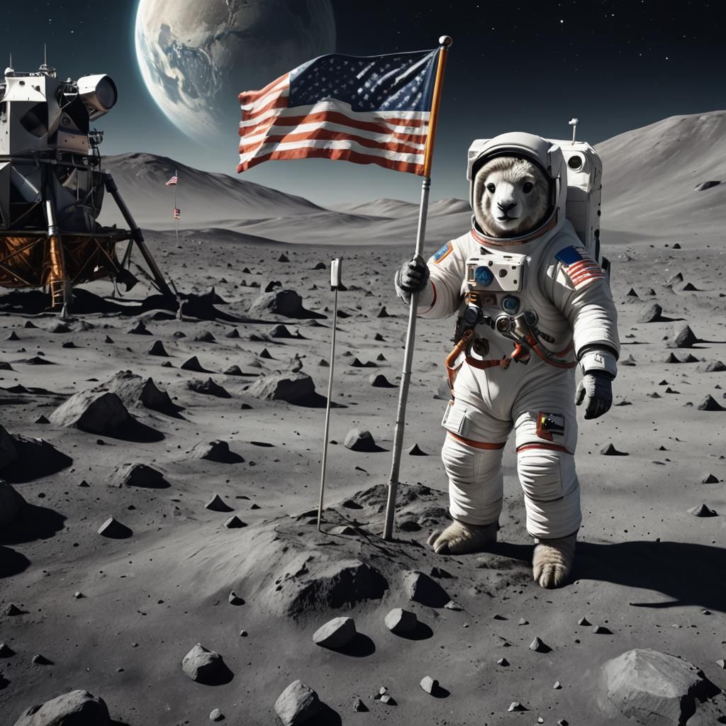 Llama Astronaut on the Moon in Detailed Matte Painting