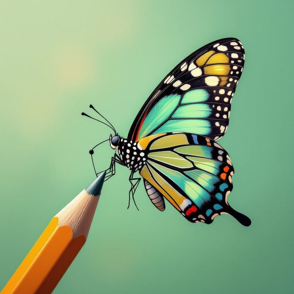 Pencil Transforms Into Butterfly in Hyperrealistic Surreal A...
