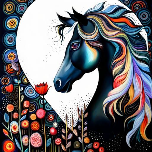 Mixed Media Art: Flowers, Rose, and Magic Horse