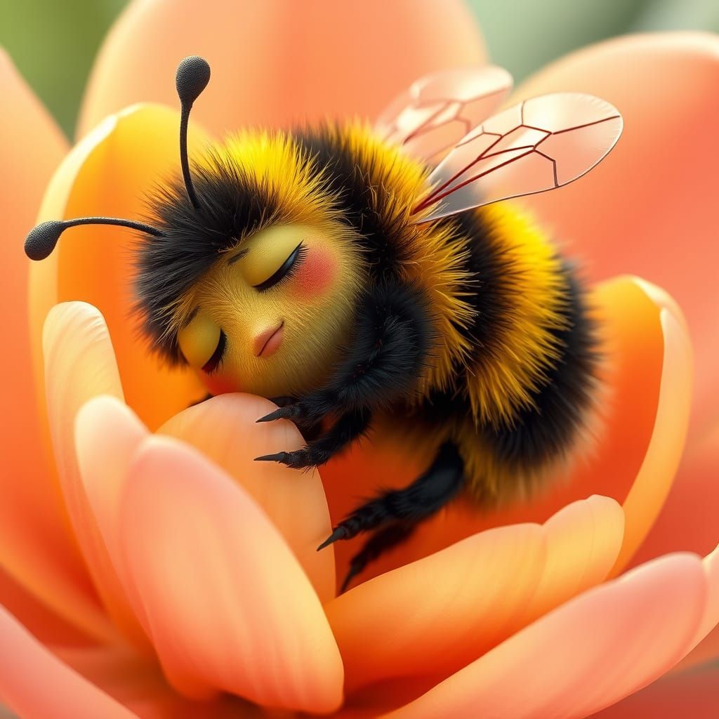 Sleepy Bumblebee in Pixar Animation Style