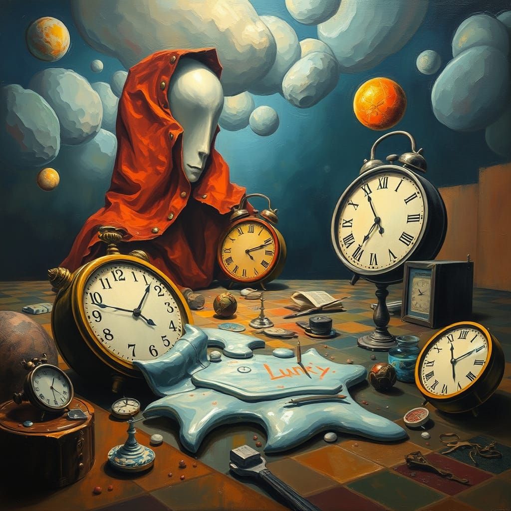 Surrealist Masterpiece with Melting Clocks and Distorted Rea...