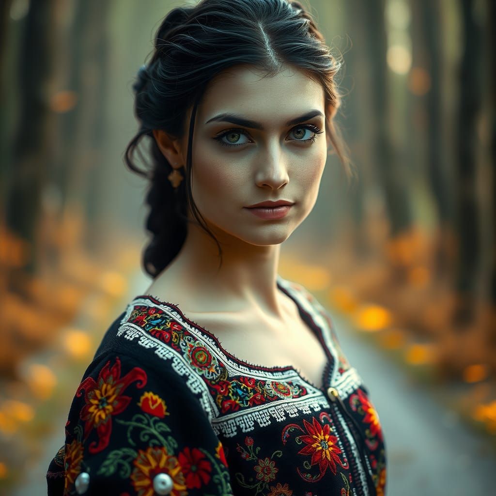 Ethereal Macedonian Woman in Pre-Raphaelite Style