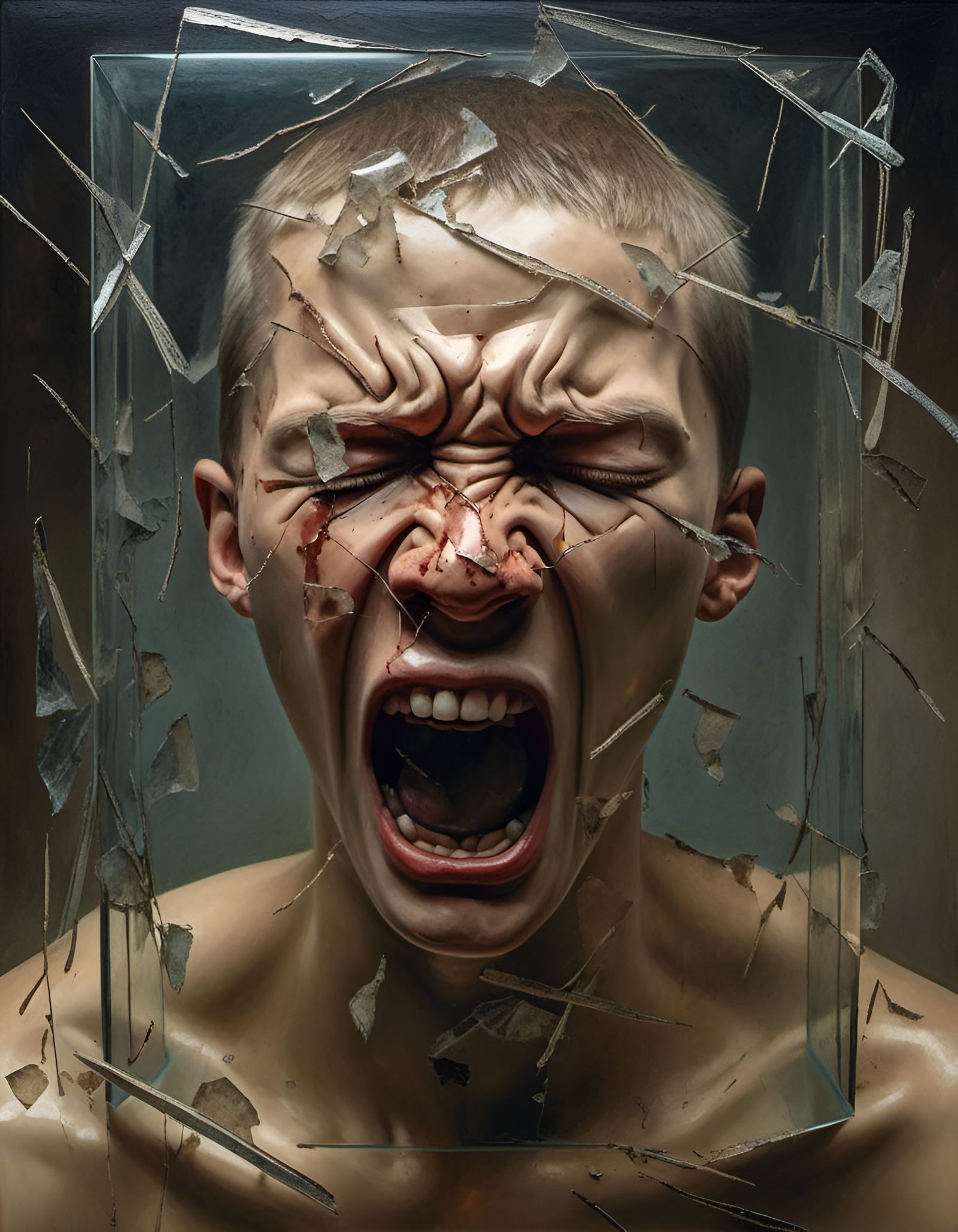 Shattered Glass Face in Tonalist Style