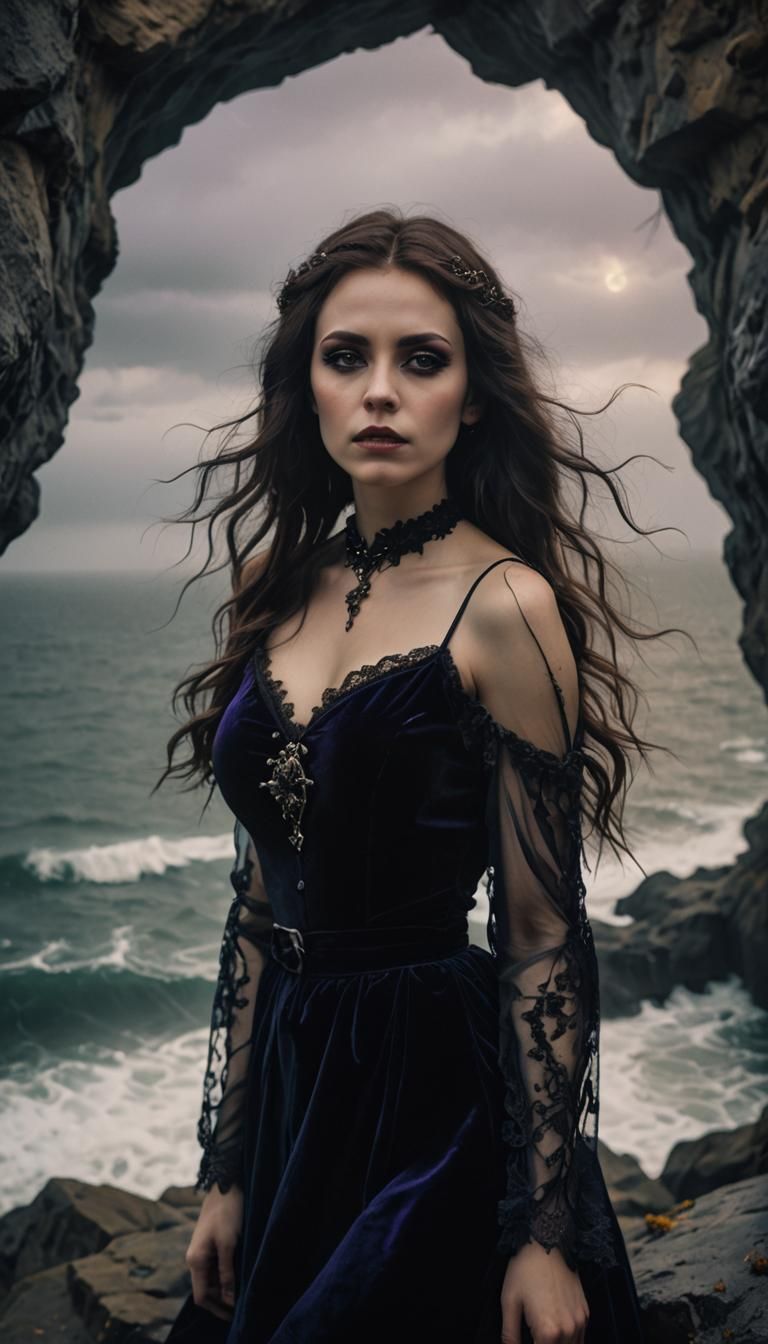 Romantic Gothic Portrait of a Woman by the Sea