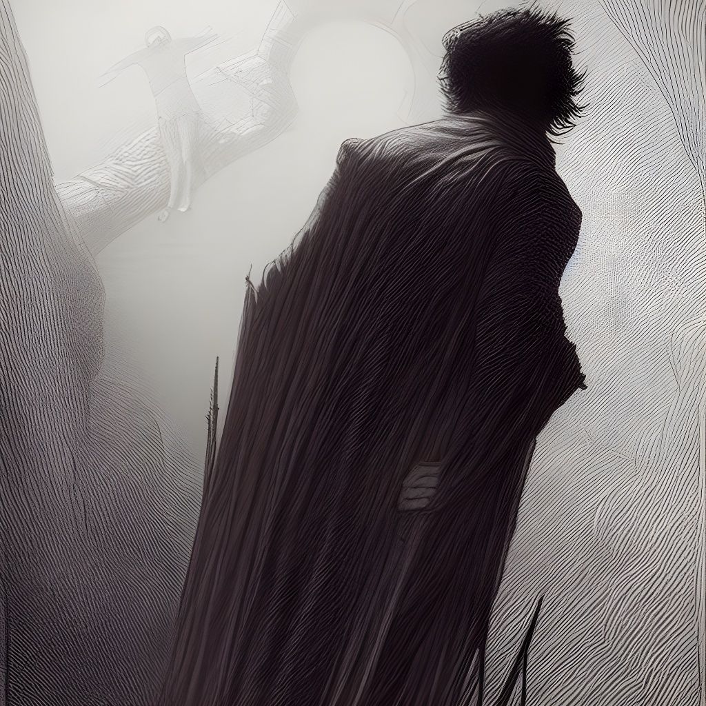 Eerie Night Scene: Red-Haired Figure in Horror Art Style